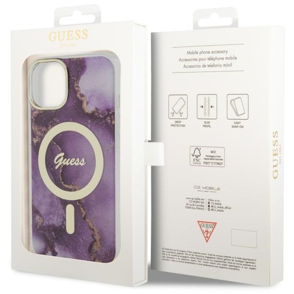 iTok webáruház - Guess Guess GUHMP14SHTMRSU iPhone 14 6,1 hüvelykes lila keménytok Golden Marble MagSafe 8 Guess GUHMP14SHTMRSU iPhone 14 6.1" purple/purple hardcase Golden Marble MagSafe
