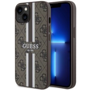 Guess GUHMP14SP4RPSW iPhone 14 6.1″ barna keménytok – 4G Printed Stripes MagSafe