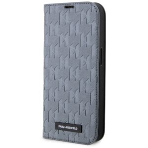 Karl Lagerfeld KLBKP14SSAKLHPG könyvtok iPhone 14 6,1 hüvelykhez, Saffiano Monogram, ezüst