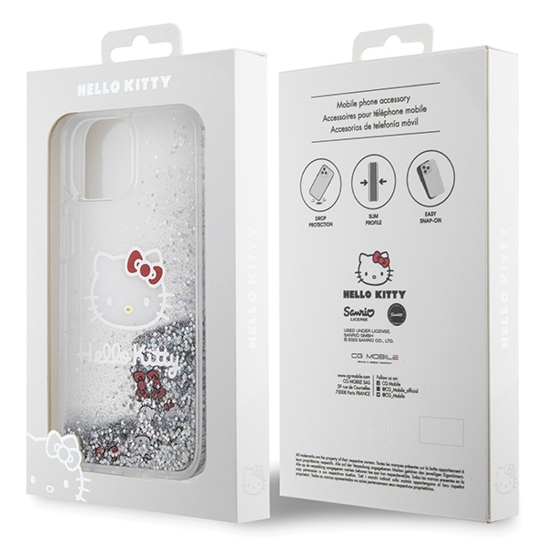 iTok webáruház - Hello Kitty Hello Kitty Liquid Glitter Charms Kitty Head tok iPhone 14 készülékhez (ezüst) 7 Hello Kitty Liquid Glitter Charms Kitty Head case for iPhone 14 (ezüst)