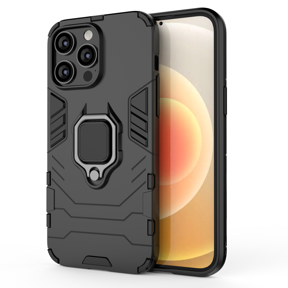 iTok webáruház - Hurtel Ring Armor tok iPhone 14 Pro Max készülékhez, fekete 1 Ring Armor case for iPhone 14 Pro Max armored cover magnetic holder ring black