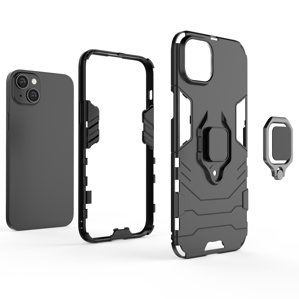 iTok webáruház - Hurtel Ring Armor tok iPhone 14 Pro Max készülékhez, fekete 3 Ring Armor case for iPhone 14 Pro Max armored cover magnetic holder ring black