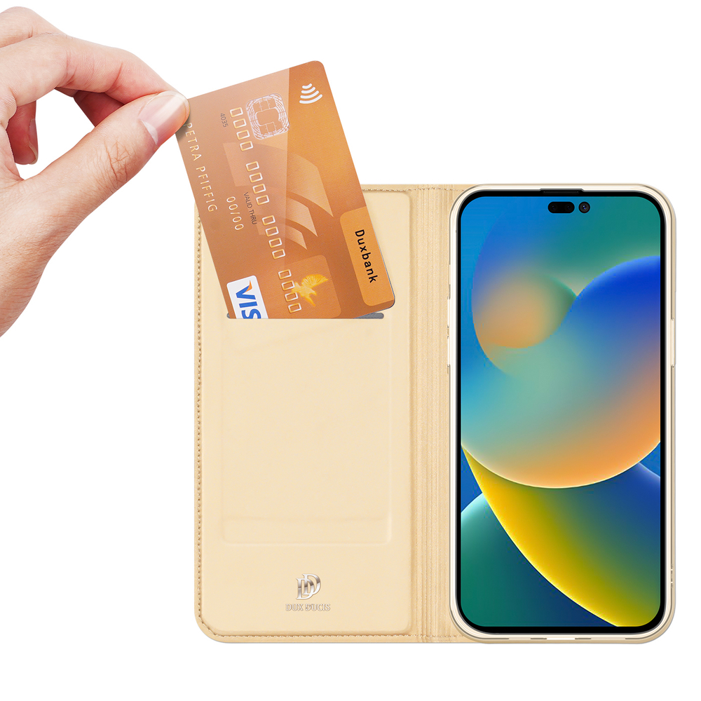 iTok webáruház - Dux Ducis Dux Ducis Skin Pro pénztárcás flip tok iPhone 14 Pro Max készülékhez, arany 2 Dux Ducis Skin Pro Holster Flip Cover for iPhone 14 Pro Max gold