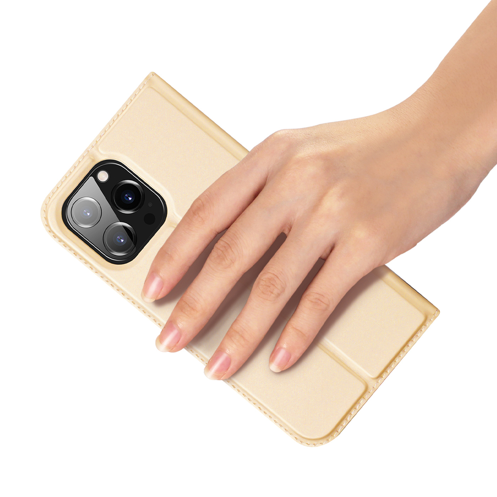 iTok webáruház - Dux Ducis Dux Ducis Skin Pro pénztárcás flip tok iPhone 14 Pro Max készülékhez, arany 6 Dux Ducis Skin Pro Holster Flip Cover for iPhone 14 Pro Max gold