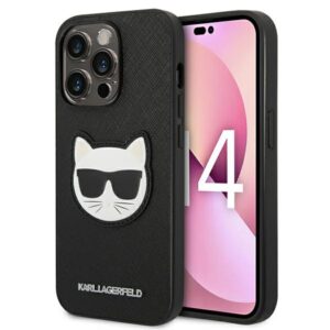 Karl Lagerfeld Saffiano Choupette Head Patch tok iPhone 14 Pro Max készülékhez (fekete)