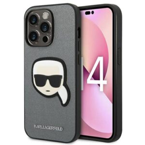 Karl Lagerfeld Saffiano Karl’s Head Patch tok iPhone 14 Pro Max készülékhez (ezüst)