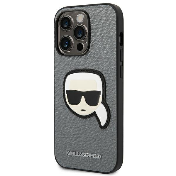 iTok webáruház - Karl Lagerfeld Karl Lagerfeld Saffiano Karl's Head Patch tok iPhone 14 Pro Max készülékhez (ezüst) 2 Karl Lagerfeld Saffiano Karl's Head Patch case for iPhone 14 Pro Max (ezüst)