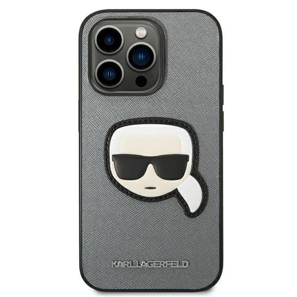 iTok webáruház - Karl Lagerfeld Karl Lagerfeld Saffiano Karl's Head Patch tok iPhone 14 Pro Max készülékhez (ezüst) 3 Karl Lagerfeld Saffiano Karl's Head Patch case for iPhone 14 Pro Max (ezüst)