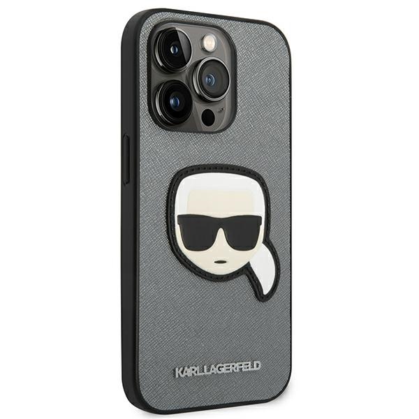 iTok webáruház - Karl Lagerfeld Karl Lagerfeld Saffiano Karl's Head Patch tok iPhone 14 Pro Max készülékhez (ezüst) 4 Karl Lagerfeld Saffiano Karl's Head Patch case for iPhone 14 Pro Max (ezüst)
