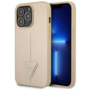 Guess GUHCP14XPSATLE SaffianoTriangle Logo tok iPhone 14 Pro Max készülékhez – bézs