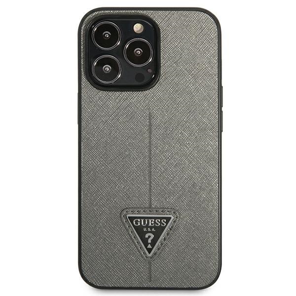 iTok webáruház - Guess Guess GUHCP14XPSATLG SaffianoTriangle Logo kemény tok iPhone 14 Pro Max készülékhez – ezüst 3 Guess GUHCP14XPSATLG iPhone 14 Pro Max 6.7 "silver / silver hardcase SaffianoTriangle Logo