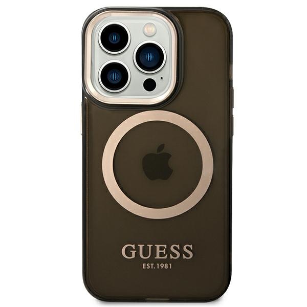 iTok webáruház - Guess Guess GUHMP14XHTCMK iPhone 14 Pro Max tok Gold Outline Translucent MagSafe 3 Guess GUHMP14XHTCMK iPhone 14 Pro Max 6.7" black/black hard case Gold Outline Translucent MagSafe