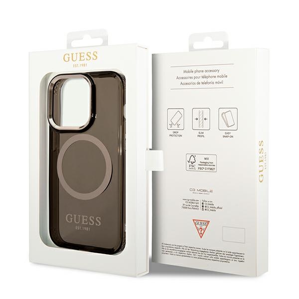 iTok webáruház - Guess Guess GUHMP14XHTCMK iPhone 14 Pro Max tok Gold Outline Translucent MagSafe 8 Guess GUHMP14XHTCMK iPhone 14 Pro Max 6.7" black/black hard case Gold Outline Translucent MagSafe