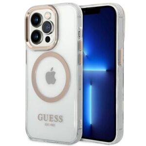 Guess GUHMP14XHTRMD Metal Outline MagSafe tok iPhone 14 Pro Max 6,7″ készülékhez – arany/átlátszó