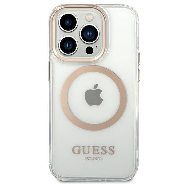 iTok webáruház - Guess Guess GUHMP14XHTRMD Metal Outline MagSafe tok iPhone 14 Pro Max 6,7" készülékhez – arany/átlátszó 3 Guess GUHMP14XHTRMD iPhone 14 Pro Max 6.7 "gold / gold hard case Metal Outline Magsafe