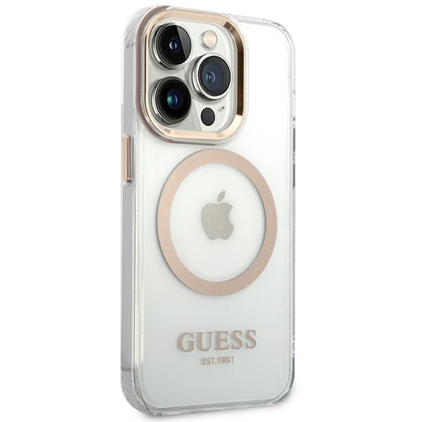 iTok webáruház - Guess Guess GUHMP14XHTRMD Metal Outline MagSafe tok iPhone 14 Pro Max 6,7" készülékhez – arany/átlátszó 4 Guess GUHMP14XHTRMD iPhone 14 Pro Max 6.7 "gold / gold hard case Metal Outline Magsafe