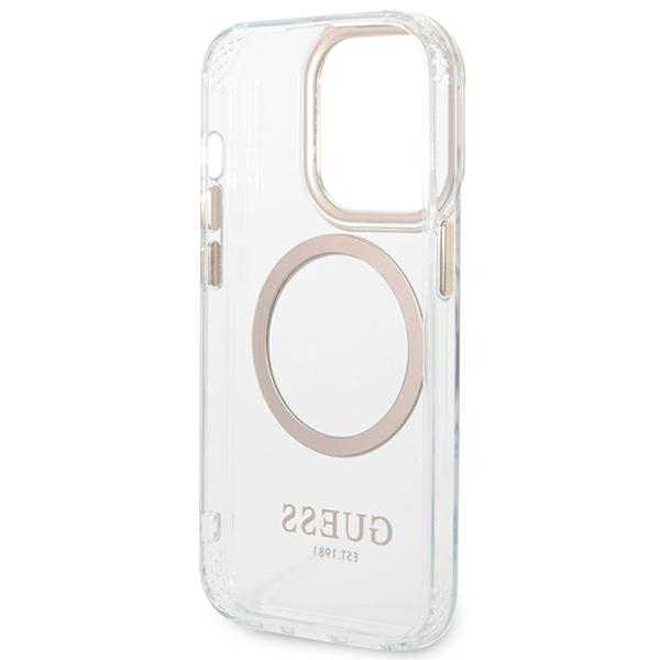 iTok webáruház - Guess Guess GUHMP14XHTRMD Metal Outline MagSafe tok iPhone 14 Pro Max 6,7" készülékhez – arany/átlátszó 7 Guess GUHMP14XHTRMD iPhone 14 Pro Max 6.7 "gold / gold hard case Metal Outline Magsafe