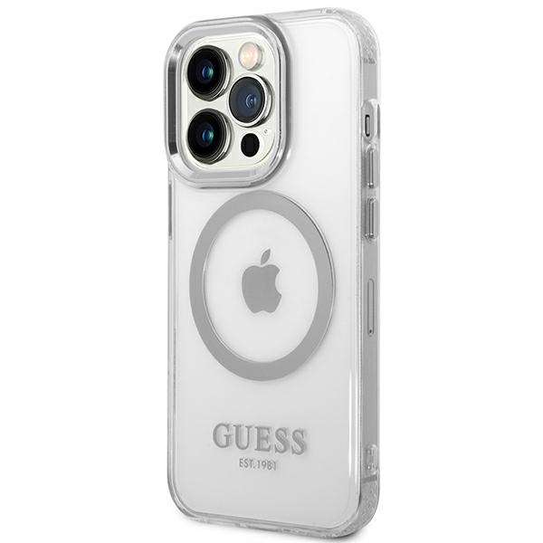 iTok webáruház - Guess Guess GUHMP14XHTRMS Metal Outline MagSafe tok iPhone 14 Pro Max készülékhez, ezüst/átlátszó 2 Guess GUHMP14XHTRMS iPhone 14 Pro Max 6.7" silver/silver hard case Metal Outline Magsafe