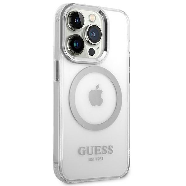 iTok webáruház - Guess Guess GUHMP14XHTRMS Metal Outline MagSafe tok iPhone 14 Pro Max készülékhez, ezüst/átlátszó 4 Guess GUHMP14XHTRMS iPhone 14 Pro Max 6.7" silver/silver hard case Metal Outline Magsafe