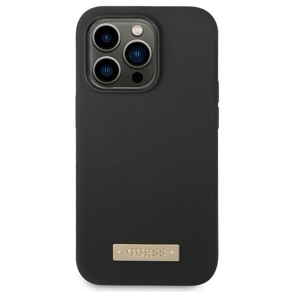 iTok webáruház - Guess Guess GUHMP14XSBPLK szilikon tok iPhone 14 Pro Max 6,7 hüvelykes készülékhez – fekete 3 Guess GUHMP14XSBPLK iPhone 14 Pro Max 6.7" black/black hard case Silicone Logo Plate MagSafe