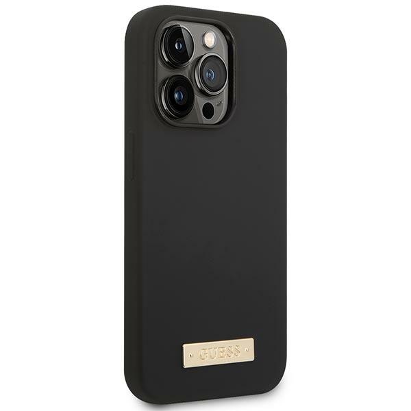 iTok webáruház - Guess Guess GUHMP14XSBPLK szilikon tok iPhone 14 Pro Max 6,7 hüvelykes készülékhez – fekete 4 Guess GUHMP14XSBPLK iPhone 14 Pro Max 6.7" black/black hard case Silicone Logo Plate MagSafe