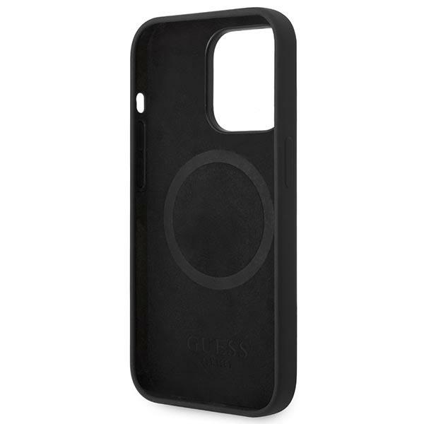 iTok webáruház - Guess Guess GUHMP14XSBPLK szilikon tok iPhone 14 Pro Max 6,7 hüvelykes készülékhez – fekete 7 Guess GUHMP14XSBPLK iPhone 14 Pro Max 6.7" black/black hard case Silicone Logo Plate MagSafe