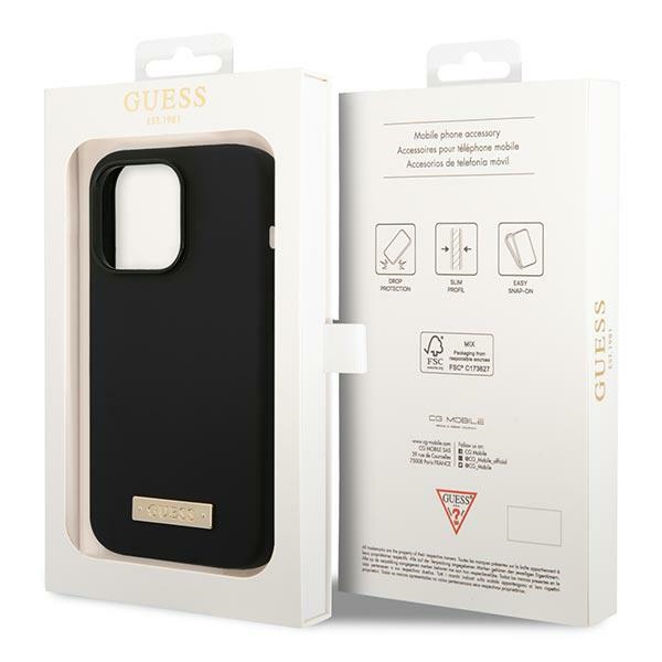 iTok webáruház - Guess Guess GUHMP14XSBPLK szilikon tok iPhone 14 Pro Max 6,7 hüvelykes készülékhez – fekete 8 Guess GUHMP14XSBPLK iPhone 14 Pro Max 6.7" black/black hard case Silicone Logo Plate MagSafe