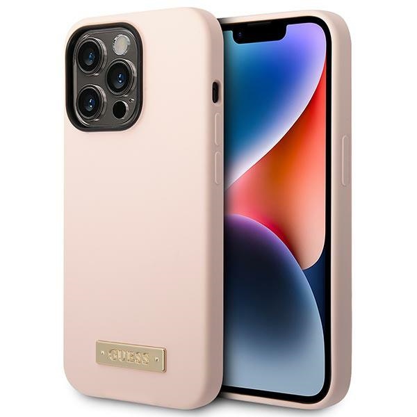 iTok webáruház - Guess Guess GUHMP14XSBPLP szilikon tok iPhone 14 Pro Max 6.7" készülékhez – rózsaszín 1 Guess GUHMP14XSBPLP iPhone 14 Pro Max 6.7" pink/pink hard case Silicone Logo Plate MagSafe