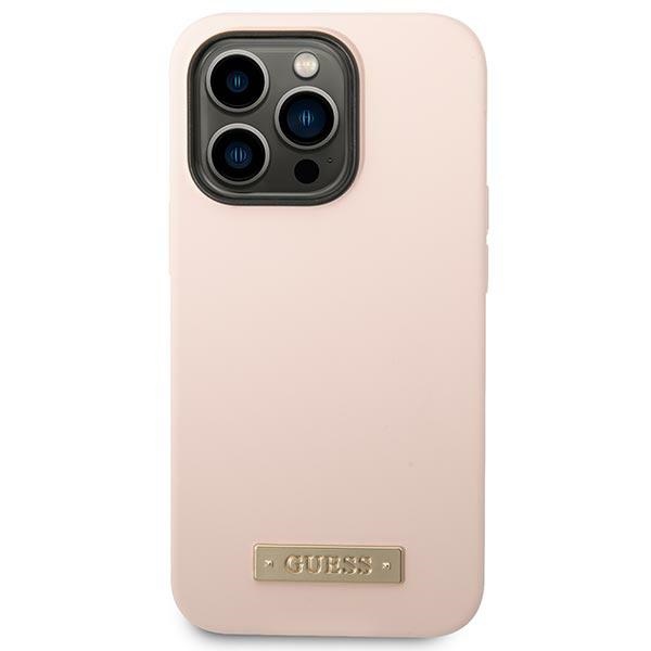 iTok webáruház - Guess Guess GUHMP14XSBPLP szilikon tok iPhone 14 Pro Max 6.7" készülékhez – rózsaszín 3 Guess GUHMP14XSBPLP iPhone 14 Pro Max 6.7" pink/pink hard case Silicone Logo Plate MagSafe