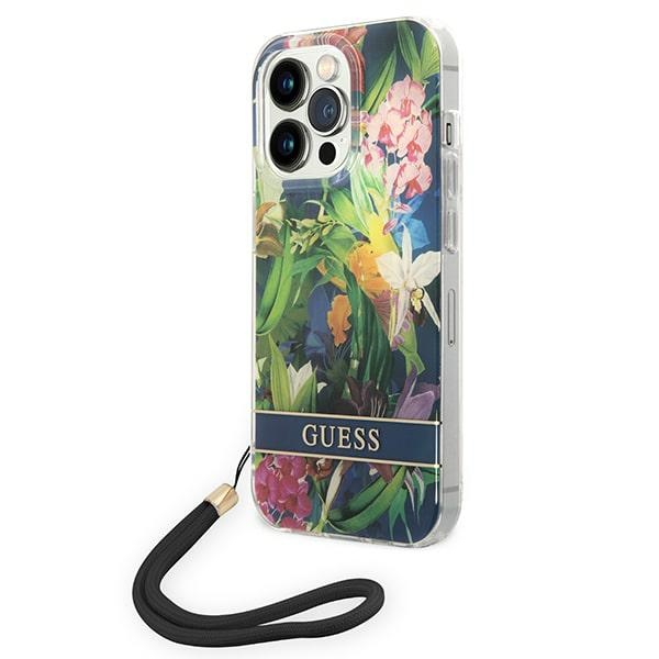 iTok webáruház - Guess Guess GUOHCP14XHFLSB Flower Strap tok iPhone 14 Pro Max készülékhez – kék 1 Guess GUOHCP14XHFLSB iPhone 14 Pro Max 6.7 "blue / blue hardcase Flower Strap