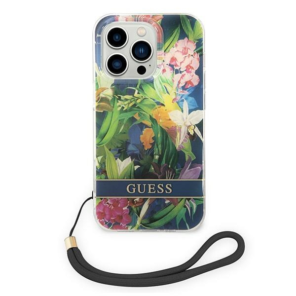 iTok webáruház - Guess Guess GUOHCP14XHFLSB Flower Strap tok iPhone 14 Pro Max készülékhez – kék 2 Guess GUOHCP14XHFLSB iPhone 14 Pro Max 6.7 "blue / blue hardcase Flower Strap