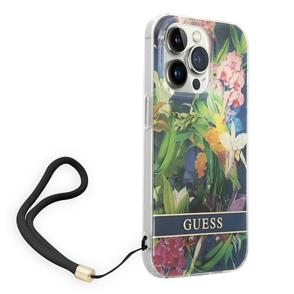 iTok webáruház - Guess Guess GUOHCP14XHFLSB Flower Strap tok iPhone 14 Pro Max készülékhez – kék 3 Guess GUOHCP14XHFLSB iPhone 14 Pro Max 6.7 "blue / blue hardcase Flower Strap
