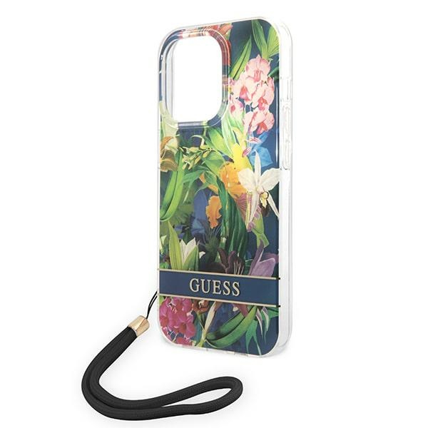 iTok webáruház - Guess Guess GUOHCP14XHFLSB Flower Strap tok iPhone 14 Pro Max készülékhez – kék 5 Guess GUOHCP14XHFLSB iPhone 14 Pro Max 6.7 "blue / blue hardcase Flower Strap