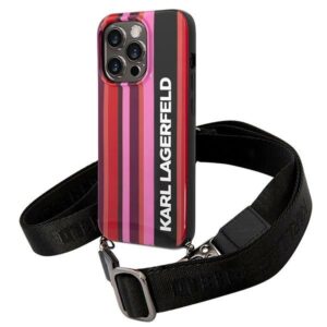 Karl Lagerfeld KLHCP14XSTSTP tok iPhone 14 Pro Max készülékhez – Color Stripes Strap, rózsaszín