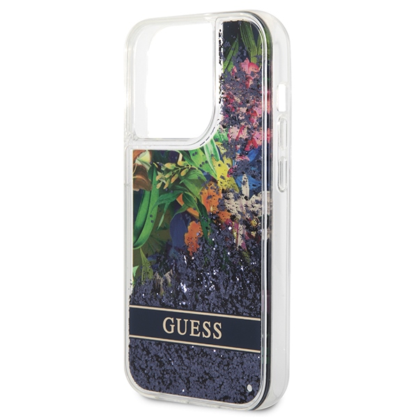 iTok webáruház - Guess Guess Flower Liquid Glitter tok iPhone 14 Pro Max készülékhez (kék) 6 Guess Flower Liquid Glitter case for iPhone 14 Pro Max (kék)