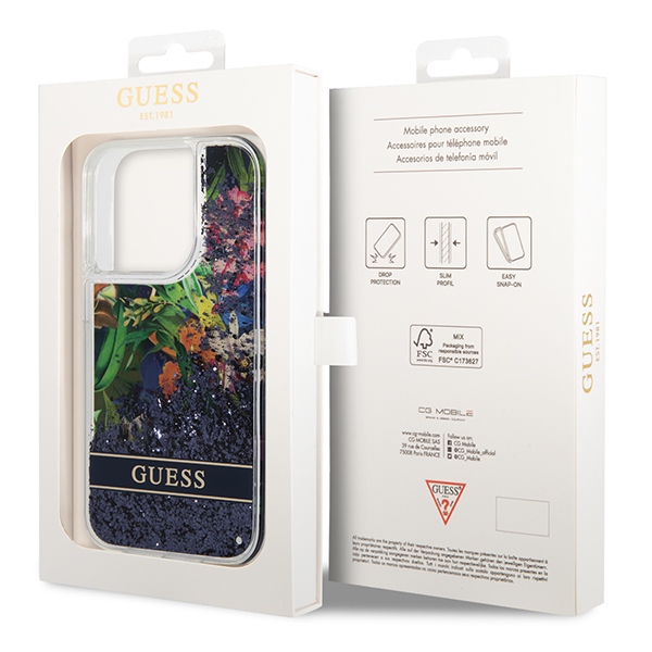 iTok webáruház - Guess Guess Flower Liquid Glitter tok iPhone 14 Pro Max készülékhez (kék) 8 Guess Flower Liquid Glitter case for iPhone 14 Pro Max (kék)