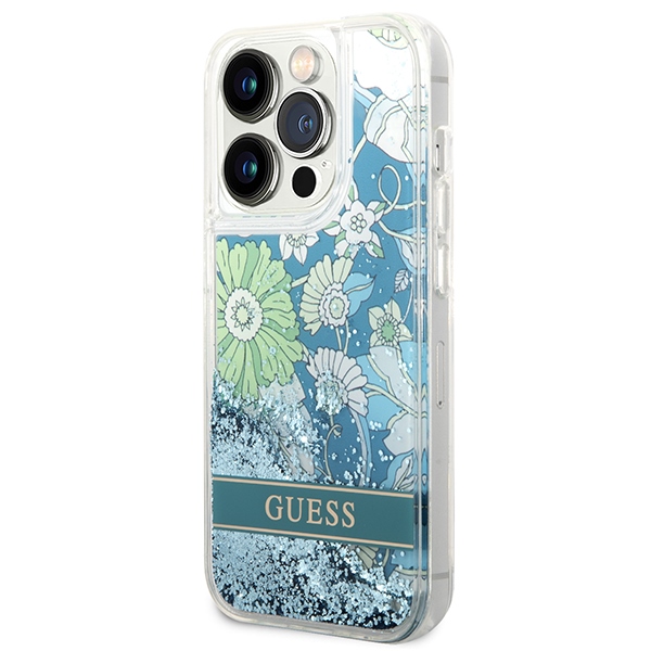 iTok webáruház - Guess Guess Flower Liquid Glitter tok iPhone 14 Pro Max készülékhez (zöld) 2 Guess Flower Liquid Glitter case for iPhone 14 Pro Max (zöld)