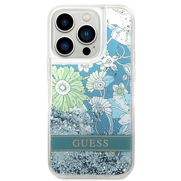 iTok webáruház - Guess Guess Flower Liquid Glitter tok iPhone 14 Pro Max készülékhez (zöld) 3 Guess Flower Liquid Glitter case for iPhone 14 Pro Max (zöld)