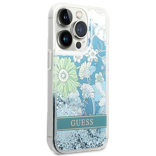 iTok webáruház - Guess Guess Flower Liquid Glitter tok iPhone 14 Pro Max készülékhez (zöld) 4 Guess Flower Liquid Glitter case for iPhone 14 Pro Max (zöld)