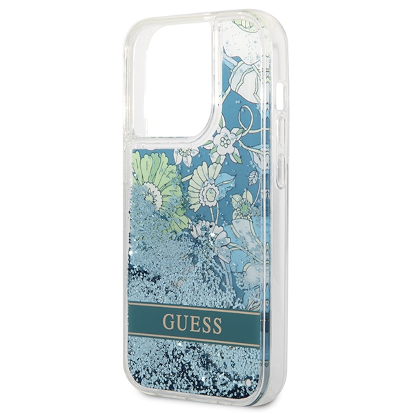 iTok webáruház - Guess Guess Flower Liquid Glitter tok iPhone 14 Pro Max készülékhez (zöld) 6 Guess Flower Liquid Glitter case for iPhone 14 Pro Max (zöld)