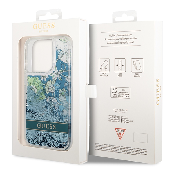iTok webáruház - Guess Guess Flower Liquid Glitter tok iPhone 14 Pro Max készülékhez (zöld) 8 Guess Flower Liquid Glitter case for iPhone 14 Pro Max (zöld)