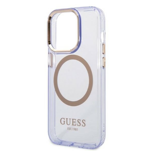iTok webáruház - Guess Guess Gold Outline áttetsző MagSafe tok iPhone 14 Pro Max készülékhez (lila) 6 Guess Gold Outline Translucent MagSafe Case for iPhone 14 Pro Max 6.7" (lila)