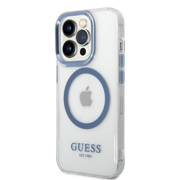 iTok webáruház - Guess Guess GUHMP14XHTRMB iPhone 14 Pro Max tok – Metal Outline MagSafe, kék 2 Guess GUHMP14XHTRMB iPhone 14 Pro Max 6.7" blue/blue hard case Metal Outline Magsafe