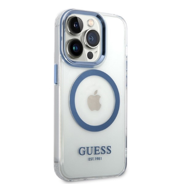 iTok webáruház - Guess Guess GUHMP14XHTRMB iPhone 14 Pro Max tok – Metal Outline MagSafe, kék 4 Guess GUHMP14XHTRMB iPhone 14 Pro Max 6.7" blue/blue hard case Metal Outline Magsafe