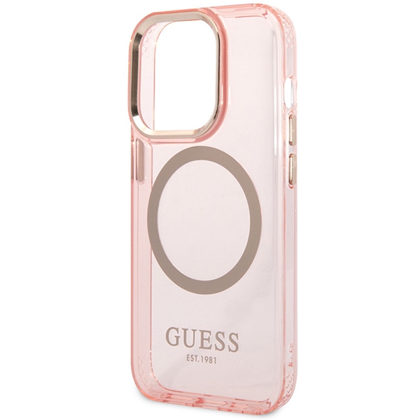 iTok webáruház - Guess Guess GUHMP14XHTCMP iPhone 14 Pro Max tok – rózsaszín 6 Guess GUHMP14XHTCMP iPhone 14 Pro Max 6.7" pink/pink hard case Gold Outline Translucent MagSafe
