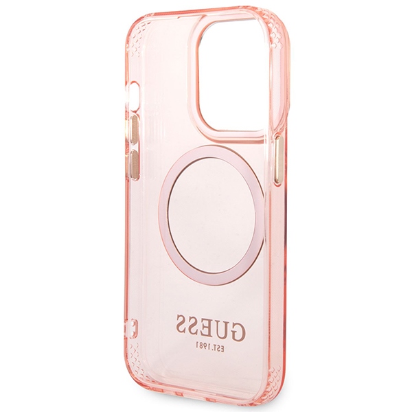iTok webáruház - Guess Guess GUHMP14XHTCMP iPhone 14 Pro Max tok – rózsaszín 7 Guess GUHMP14XHTCMP iPhone 14 Pro Max 6.7" pink/pink hard case Gold Outline Translucent MagSafe