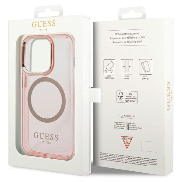 iTok webáruház - Guess Guess GUHMP14XHTCMP iPhone 14 Pro Max tok – rózsaszín 8 Guess GUHMP14XHTCMP iPhone 14 Pro Max 6.7" pink/pink hard case Gold Outline Translucent MagSafe