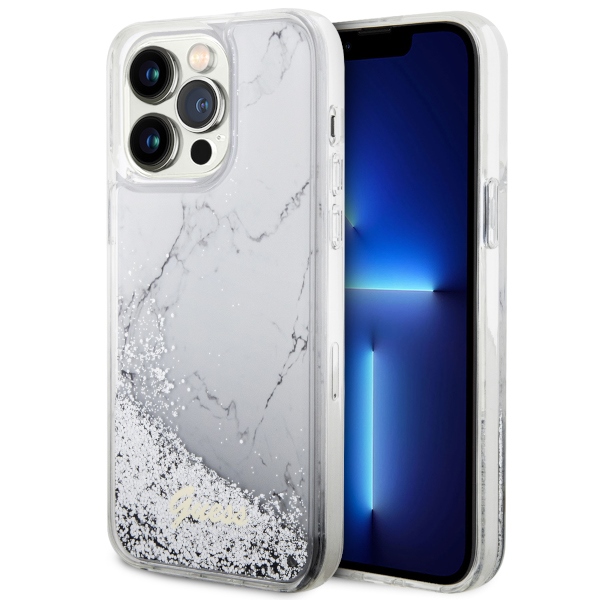 iTok webáruház - Guess Guess GUHCP14XLCSGSGH iPhone 14 Pro Max 6,7" fehér keménytok – Liquid Glitter Marble 1 Guess GUHCP14XLCSGSGH iPhone 14 Pro Max 6.7" white/white hardcase Liquid Glitter Marble
