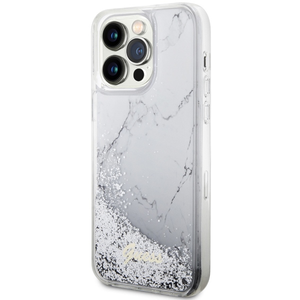 iTok webáruház - Guess Guess GUHCP14XLCSGSGH iPhone 14 Pro Max 6,7" fehér keménytok – Liquid Glitter Marble 2 Guess GUHCP14XLCSGSGH iPhone 14 Pro Max 6.7" white/white hardcase Liquid Glitter Marble
