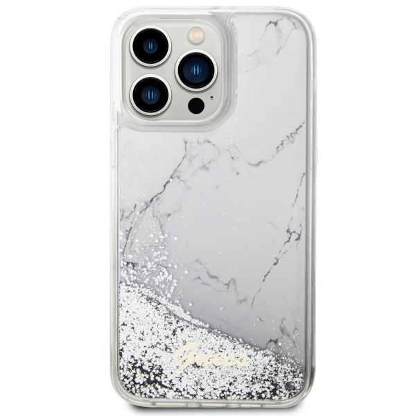 iTok webáruház - Guess Guess GUHCP14XLCSGSGH iPhone 14 Pro Max 6,7" fehér keménytok – Liquid Glitter Marble 3 Guess GUHCP14XLCSGSGH iPhone 14 Pro Max 6.7" white/white hardcase Liquid Glitter Marble
